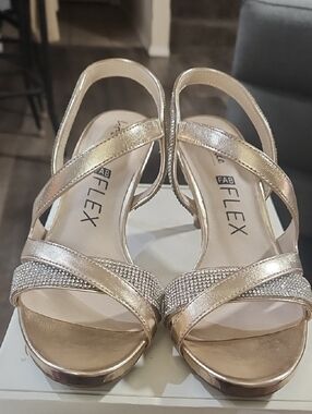 Life Stride Rose Gold Crystal Strap Wedge Sandals